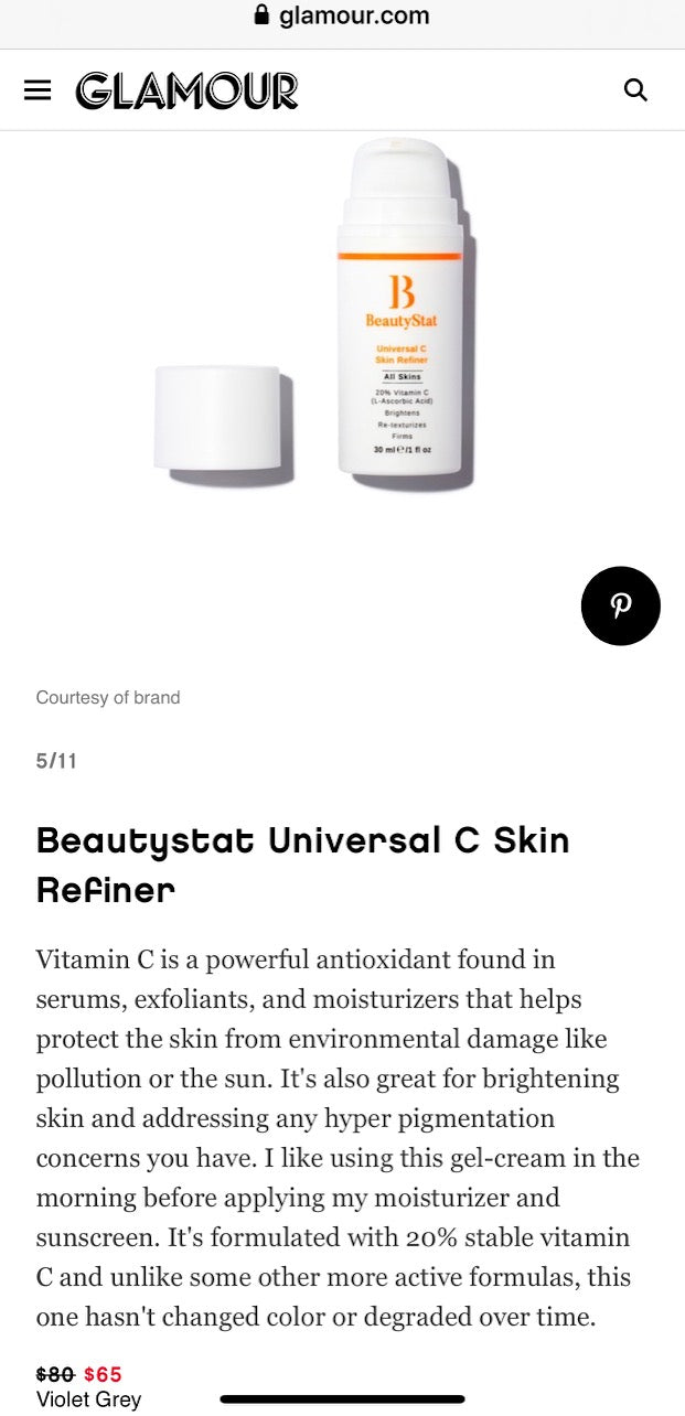 In, Glamour, Magazine, Universal, C, Skin, Refiner, Serum, With, 20%, Pure, Vitamin, C, That, Does, Not, Degrade, Or, Change, Color