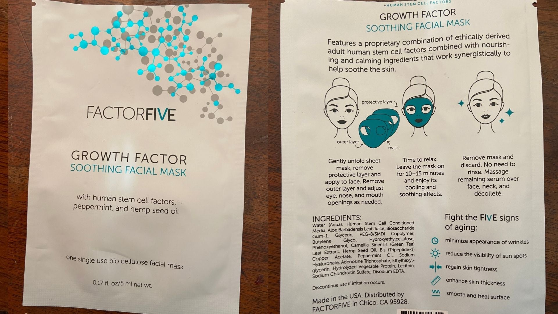 review, photos, ingredients, trends, skincare, 2022, 2023, factor five, soothing facial mask, best sheet masks, aloe, green tea extract, natural botanicals, human stem cell factors