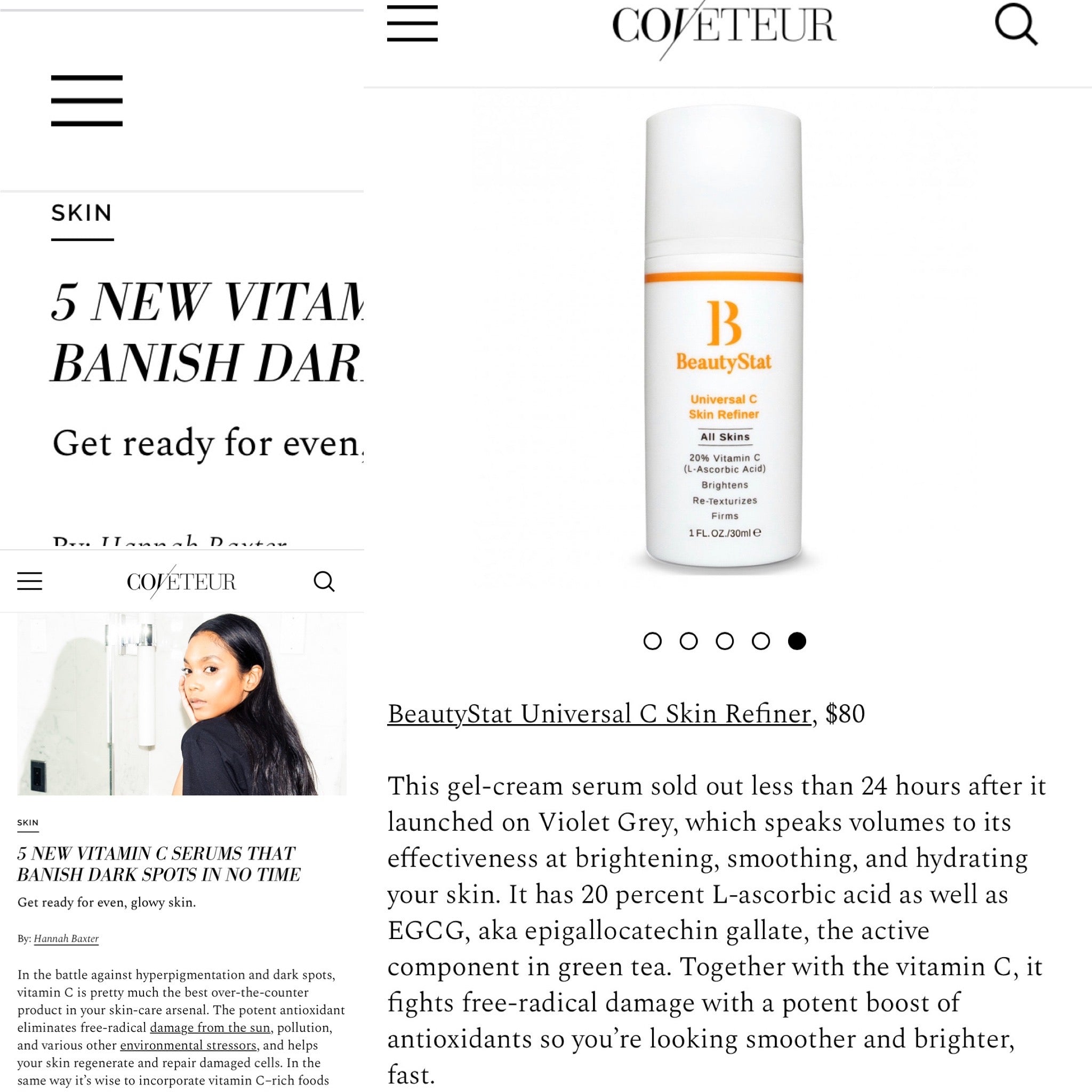 In Coveteur: Universal C Skin Refiner Named Best Vitamin C Serum To Banish Dark Spots review ingredients