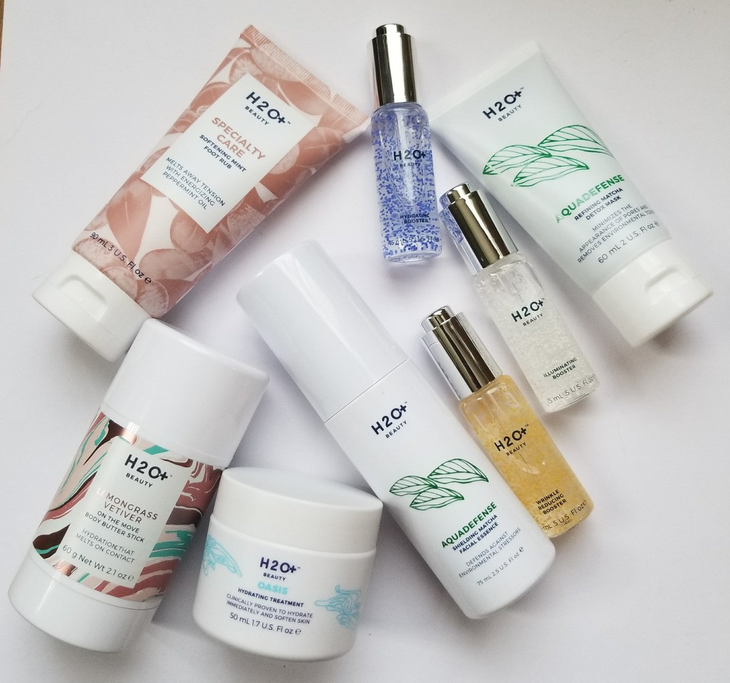 Review, Ingredients, Photos, Swatches, Skincare Trend 2018, 2019, 2020: H20+ Beauty Body Butter Stick, Wrinkle Reducing Booster, Illuminating Booster, Hydrating Booster, Oasis Hydrating Treatment, Matcha Detox Mask, Mint Foot Scrub