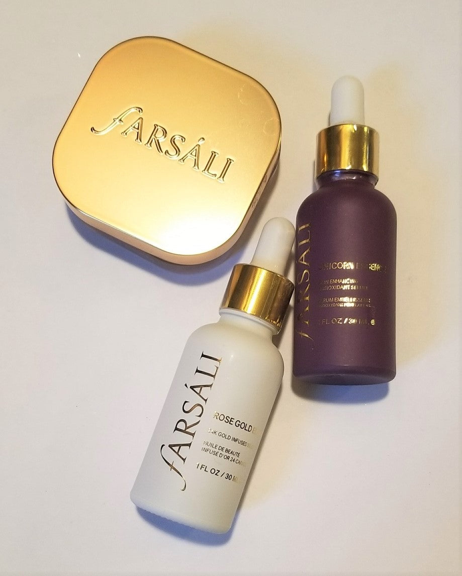 Review, Photos, Swatches, Makeup Trend 2018, 2019: Farsali Unicorn Essence, Rose Gold Elixir, Jelly Beam Illuminator Frosted Champagne