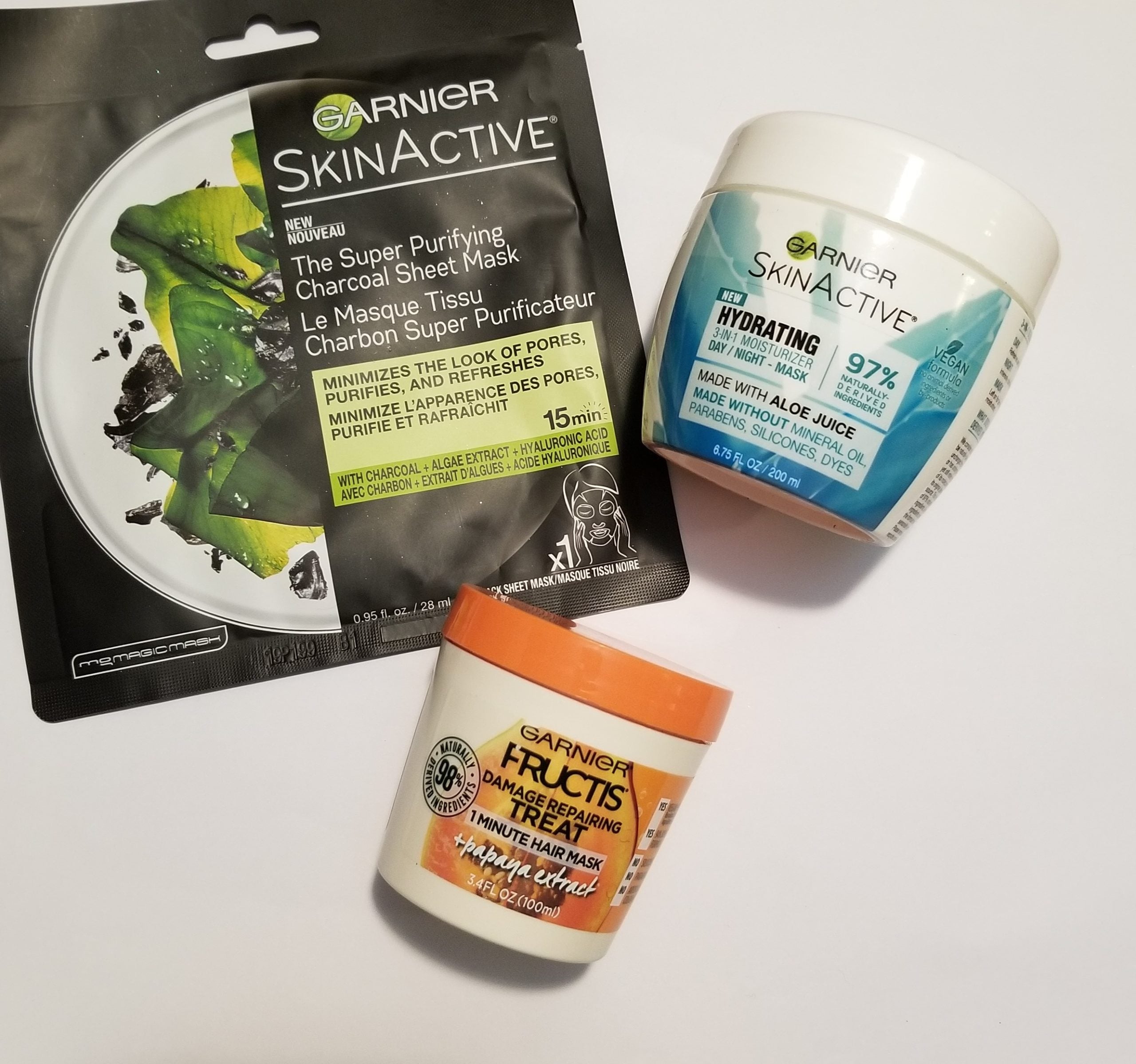 Review, Ingredients, Photos, Swatches, Skincare Trend 2018, 2019: Garnier SkinActive Hydrating 3-in-1 Moisturizer, Super Purifying Charcoal Sheet Mask, 1-Minute Hair Mask
