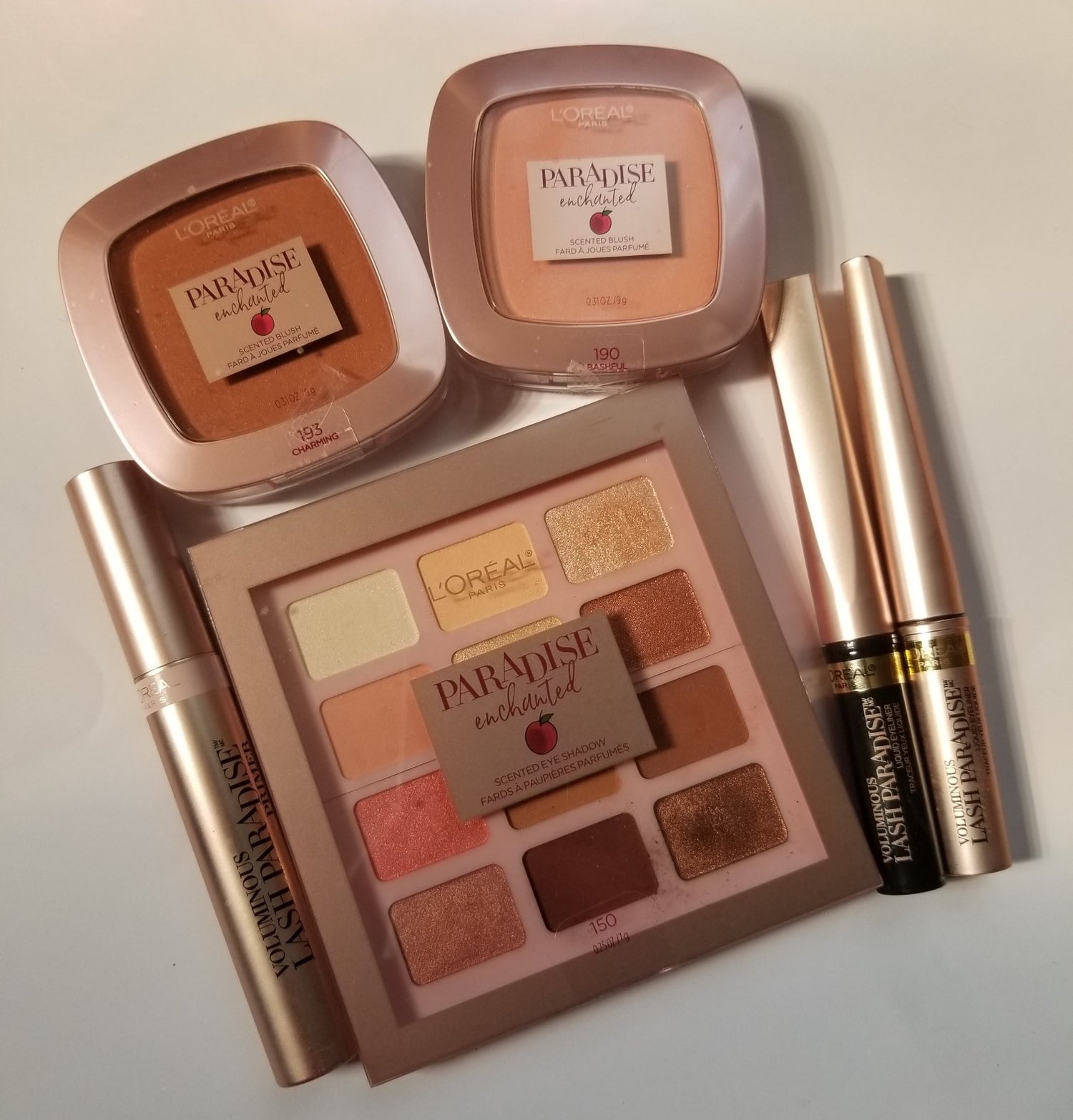 Review, Swatches, Photos, Makeup Trends 2018, 2019, 2020: L'Oreal, Paradise Enchanted, Scented Eyeshadow Palette, Blush, Voluminous Lash Paradise Liquid Eyeliner, Lash Primer