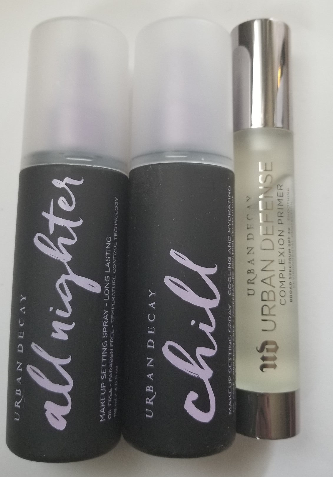 Review, Swatches, Photos, Makeup Trends 2018, 2019, 2020: Products To Make Your Makeup Last All Day, Urban Decay Cosmetics, All Nighter Makeup Setting Spray, Chill Cooling and Hydrating Setting Spray, Urban Defense Complexion Primer SPF 30