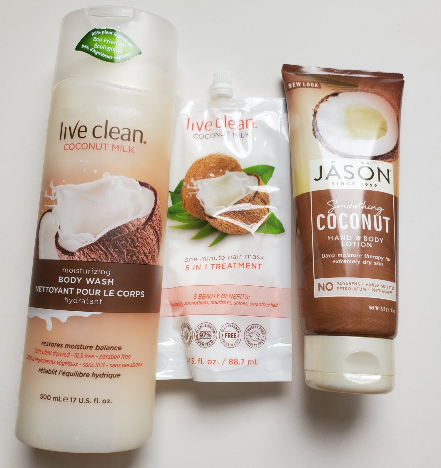 Review, Ingredients, Photos, Skincare, Haircare Trend, 2019, 2020: Live Clean, Coconut Milk, Hand & Body Lotion, Moisturizing Body Wash, One Minute 5-In-1 Hair Mask