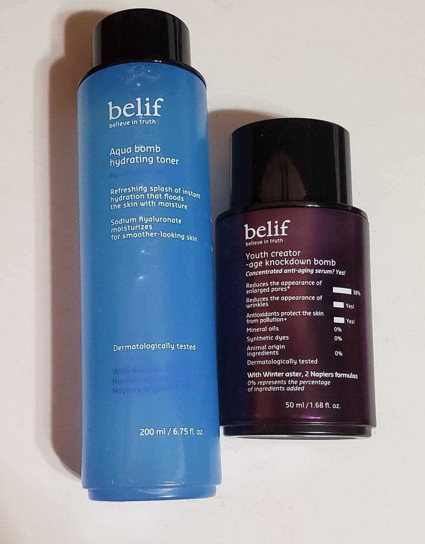 Review, Ingredients, Photos, Skincare Trend, 2019, 2020: Belif, Youth Creator Age Knockdown Bomb, Aqua Bomb Hydrating Toner