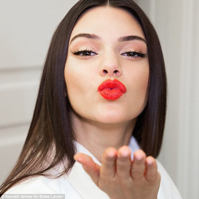 Preview, Photos, Kendall, Jenner's, New, Estée, Lauder, Pure, Color, Envy, Matte, Sculpting, Lipstick, In, Bright, Red, Orange, Reckless, Shade