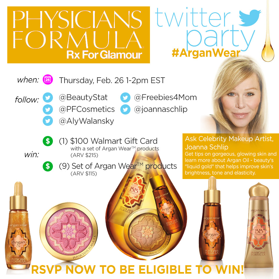 GIVEAWAY: Join Physicians Formula #ArganWear Twitter Party With BeautyStat, Celebrity Makeup Artist Joanna Schlip, Aly Walansky &amp; Freebies4Mom! Ask Us How To Use This Beauty Secret from Morocco!