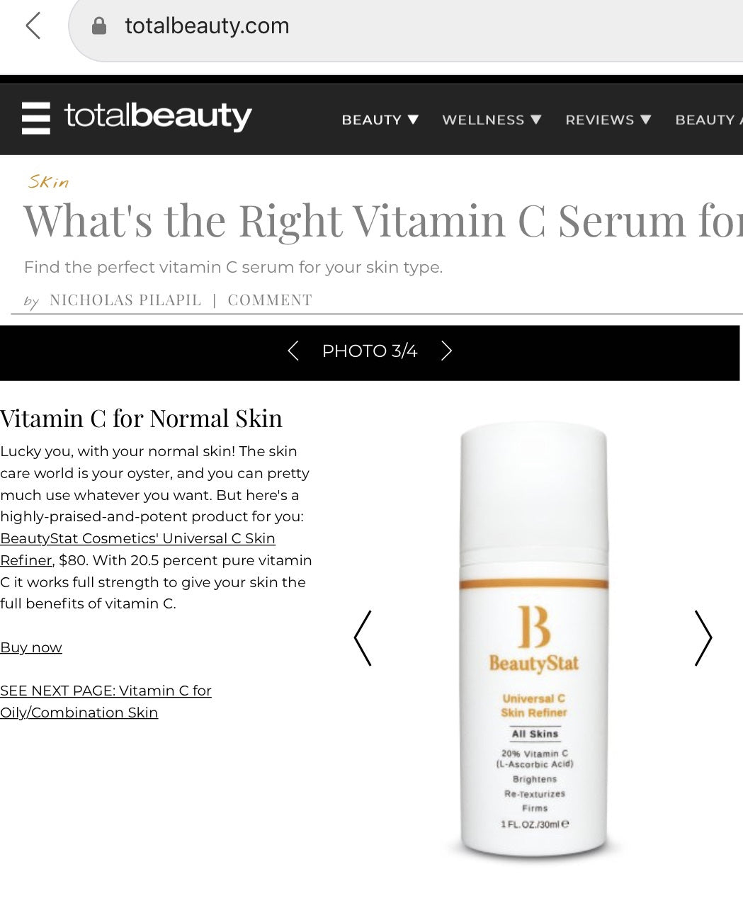 In TotalBeauty.com: Universal C Skin Refiner Named Best Vitamin C Serum For Normal Skin Types