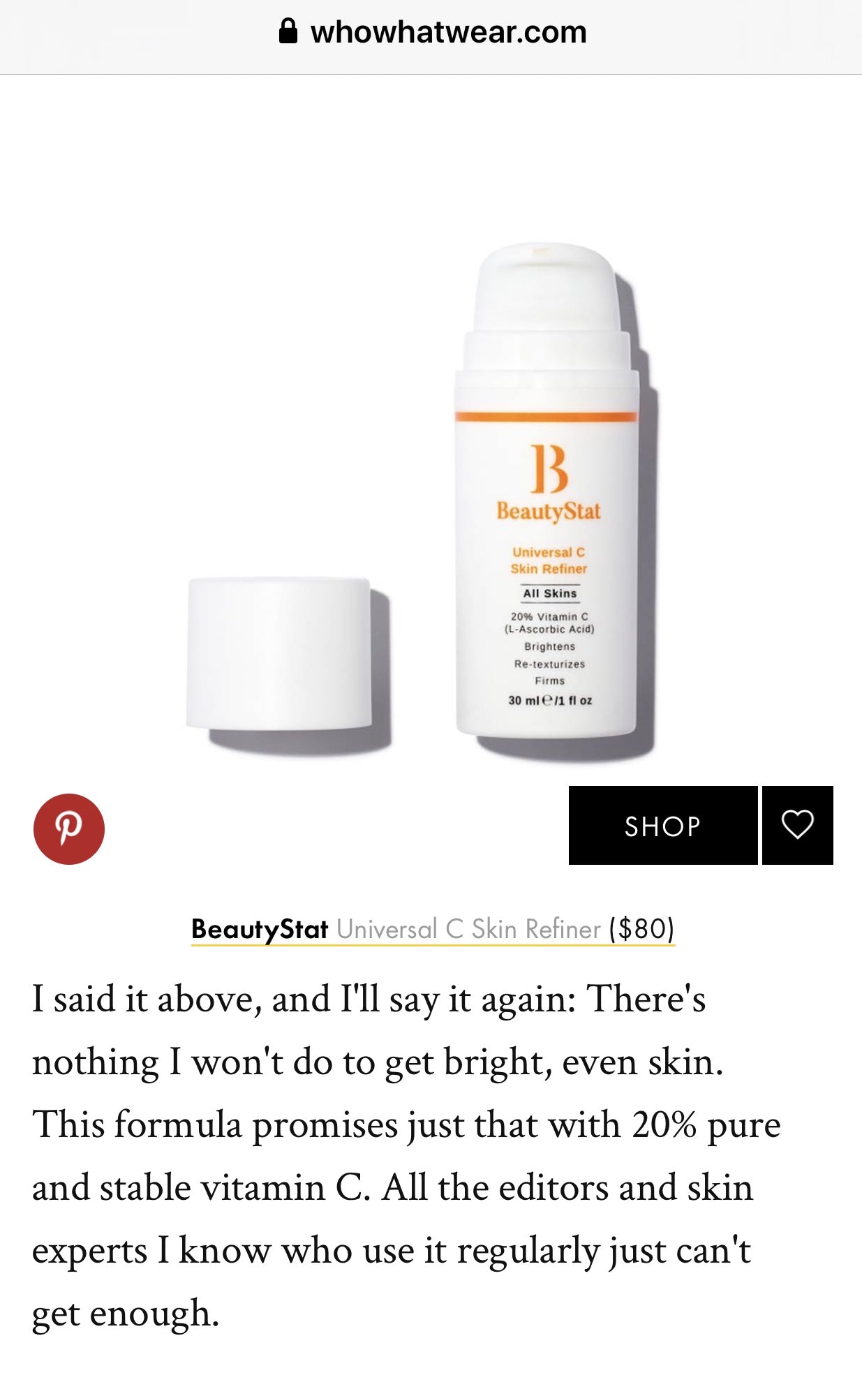 In WhoWhatWear: BeautyStat Universal C Skin Refiner Considered Best Beauty Product To Buy On Sale