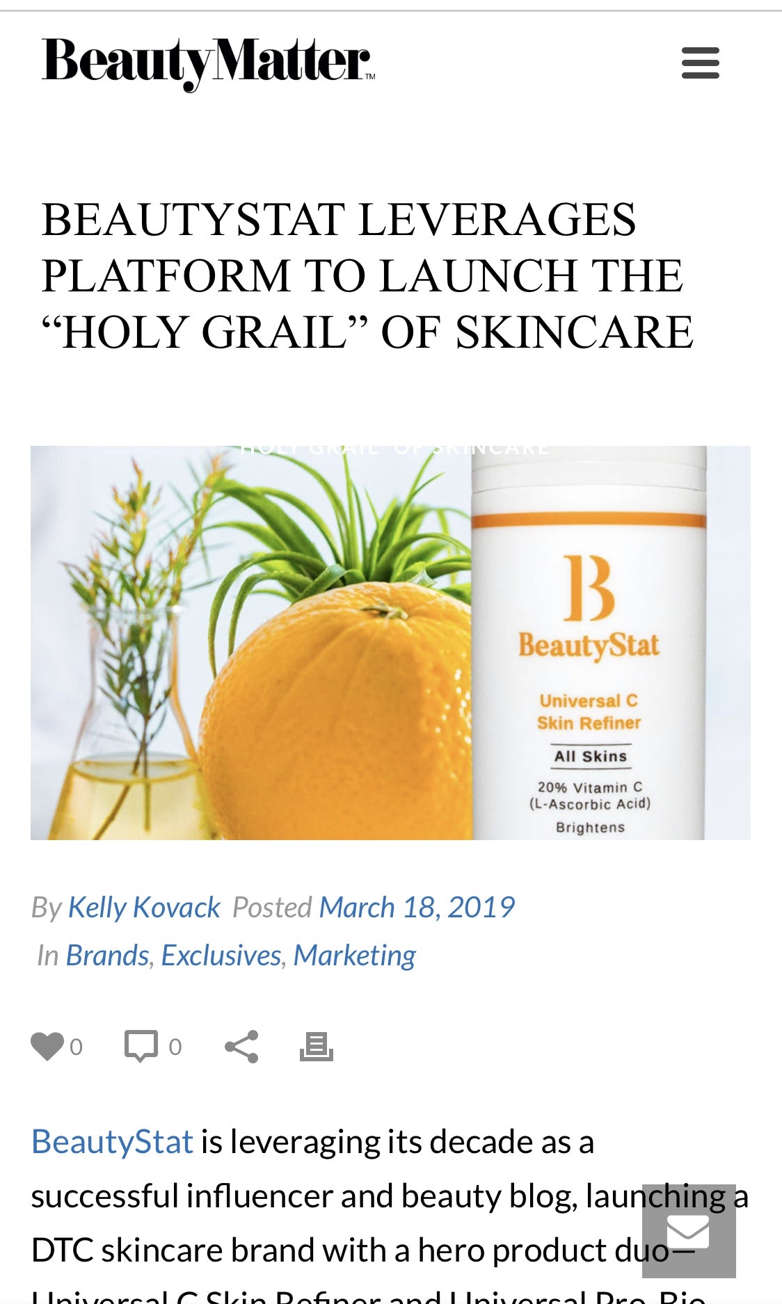 In BeautyMatter:  The BeautyStat Skincare  Launch Is Featured