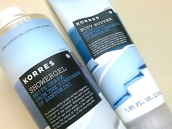 Review, Ingredients: Korres Body Butter, ShowerGel In White Grape, Blossoming Peach - Ancient White Grapes