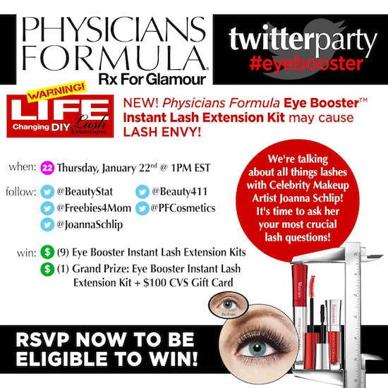 GIVEAWAY: Join Physicians Formula #eyebooster Twitter Party With BeautyStat, Celebrity Makeup Artist Joanna Schlip, Beauty411 & Freebies4Mom! Ask Us Your Most Crucial Lash Questions!