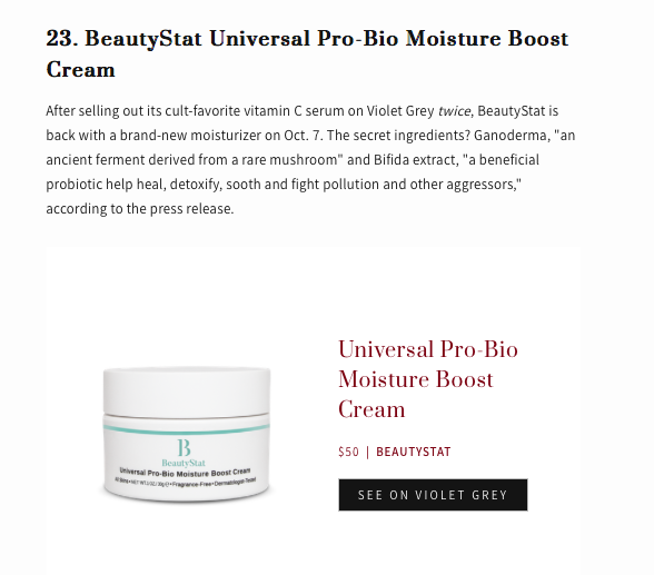 In The Zoe Report: BeautyStat Universal Pro-Bio Moisture Boost Cream Voted Best New Product