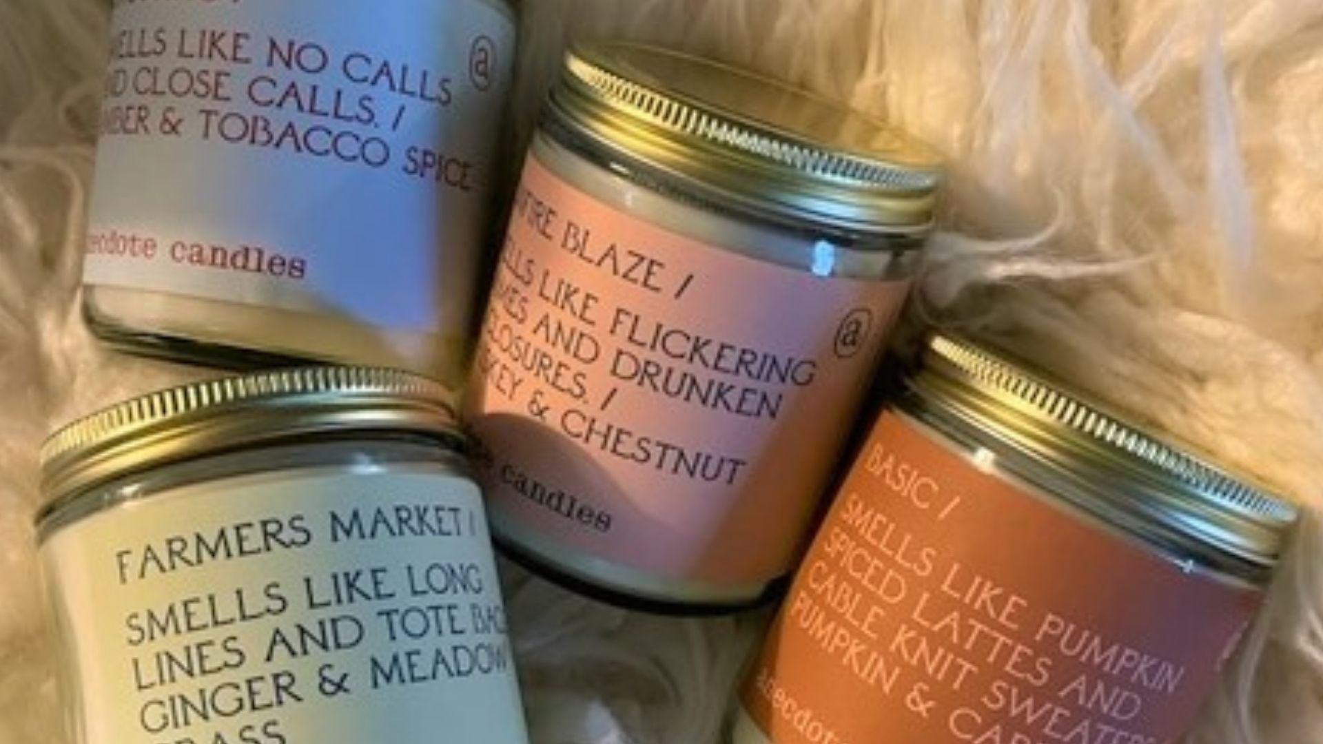 review, photos, ingredients, trends, 2021, 2022, candles, fragrance, scents, home scents, anecdote candles, luxury candles, basic, bonfize blaze, farmers market, ghosting, coconut-soy wax, hand-poured candles