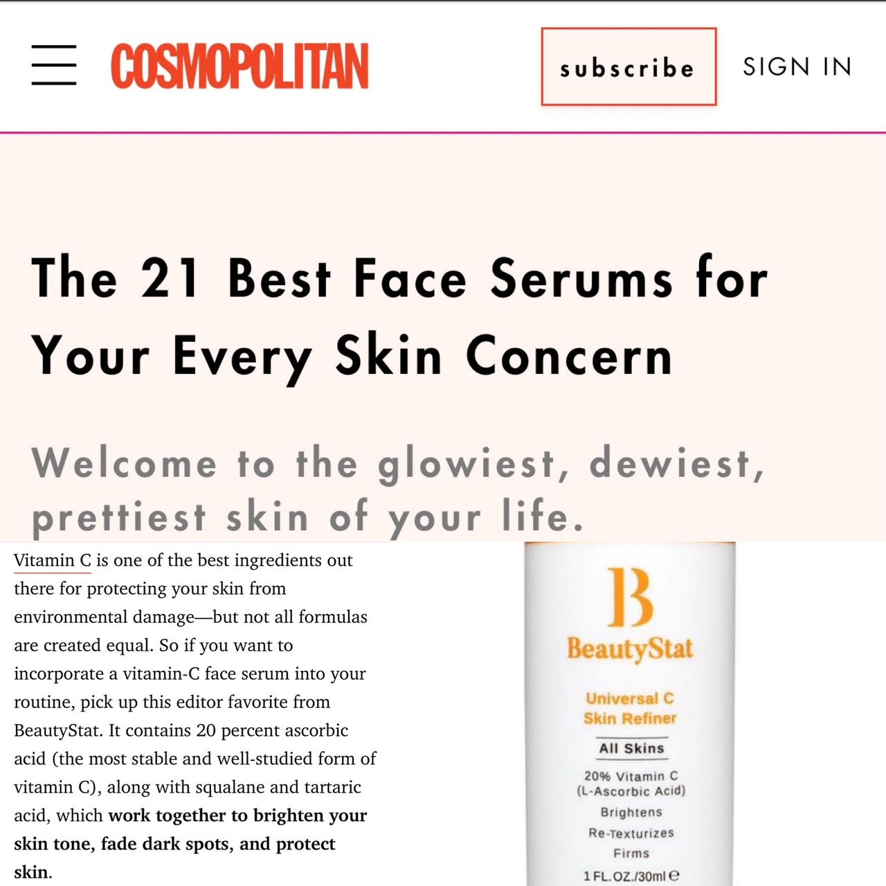 Cosmo Names BeautyStat As Best Brightening Vitamin C Serum: Skincare Review