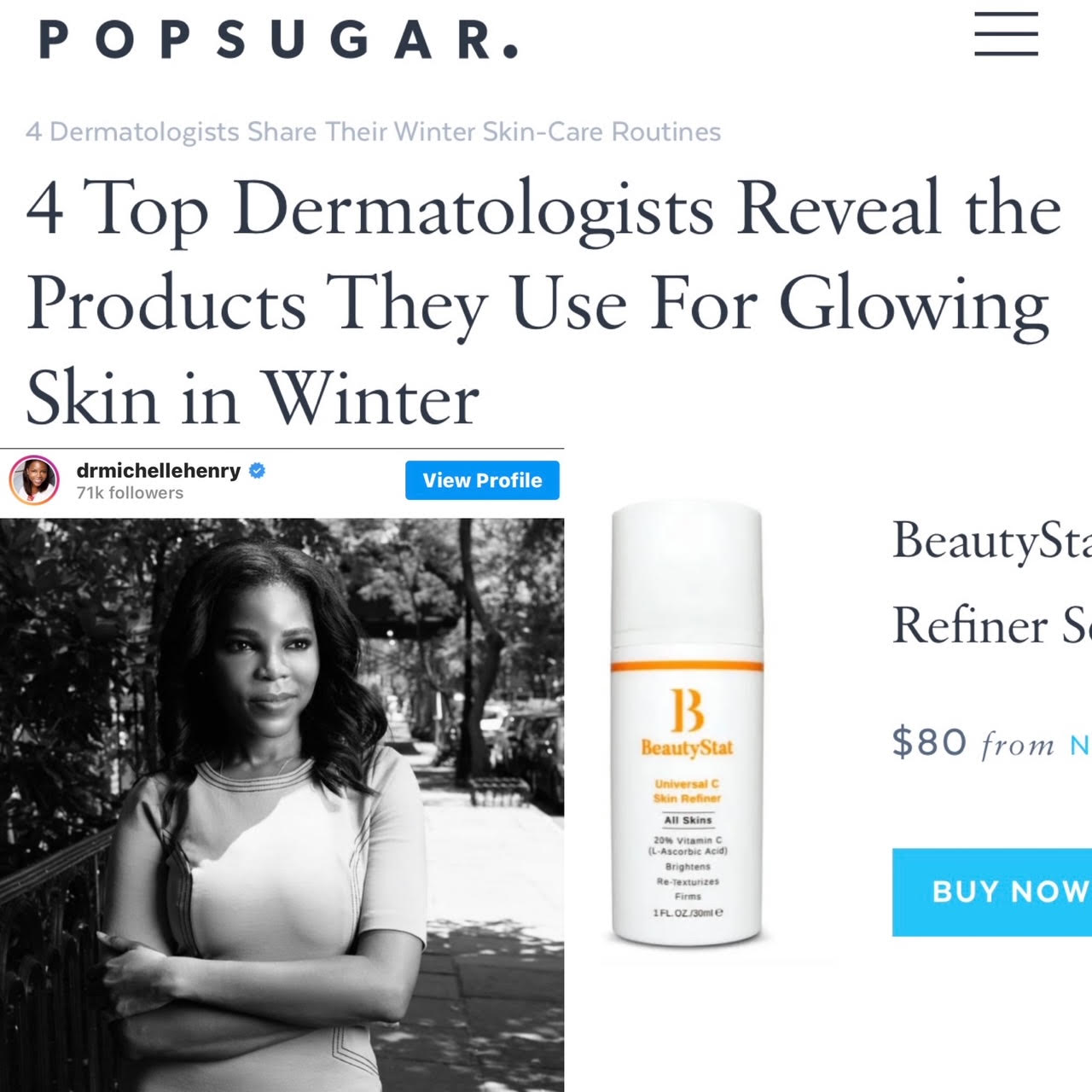 In PopSugar: Dermatologists Recommend Universal C Skin Refiner As Best Brightening Vitamin C Serum