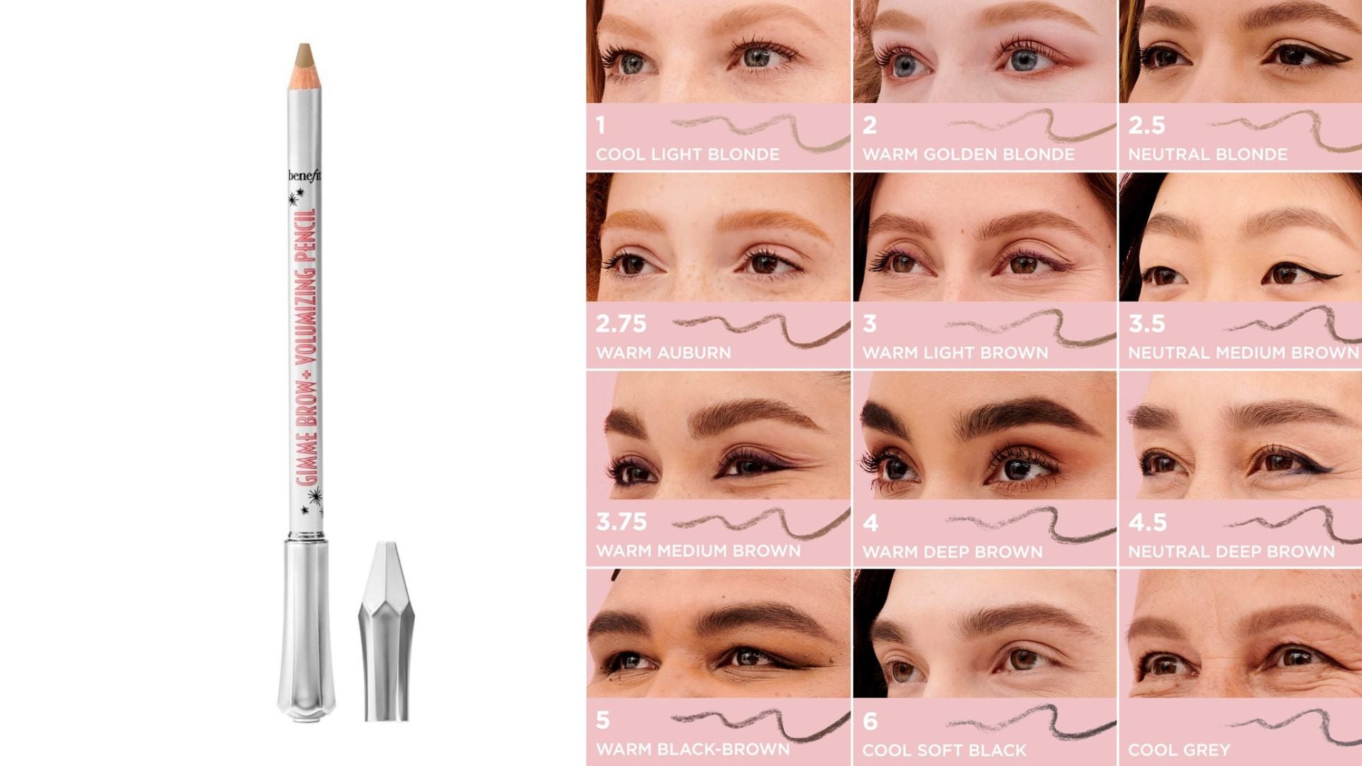review, photos, ingredients, trends, makeup, swatches, 2022, 2023, benefit cosmetics, gimme brow+ volumizing pencil, best eyebrow pencils, natural looking brows, fiber formula, 12 shades, how to shape and define brows