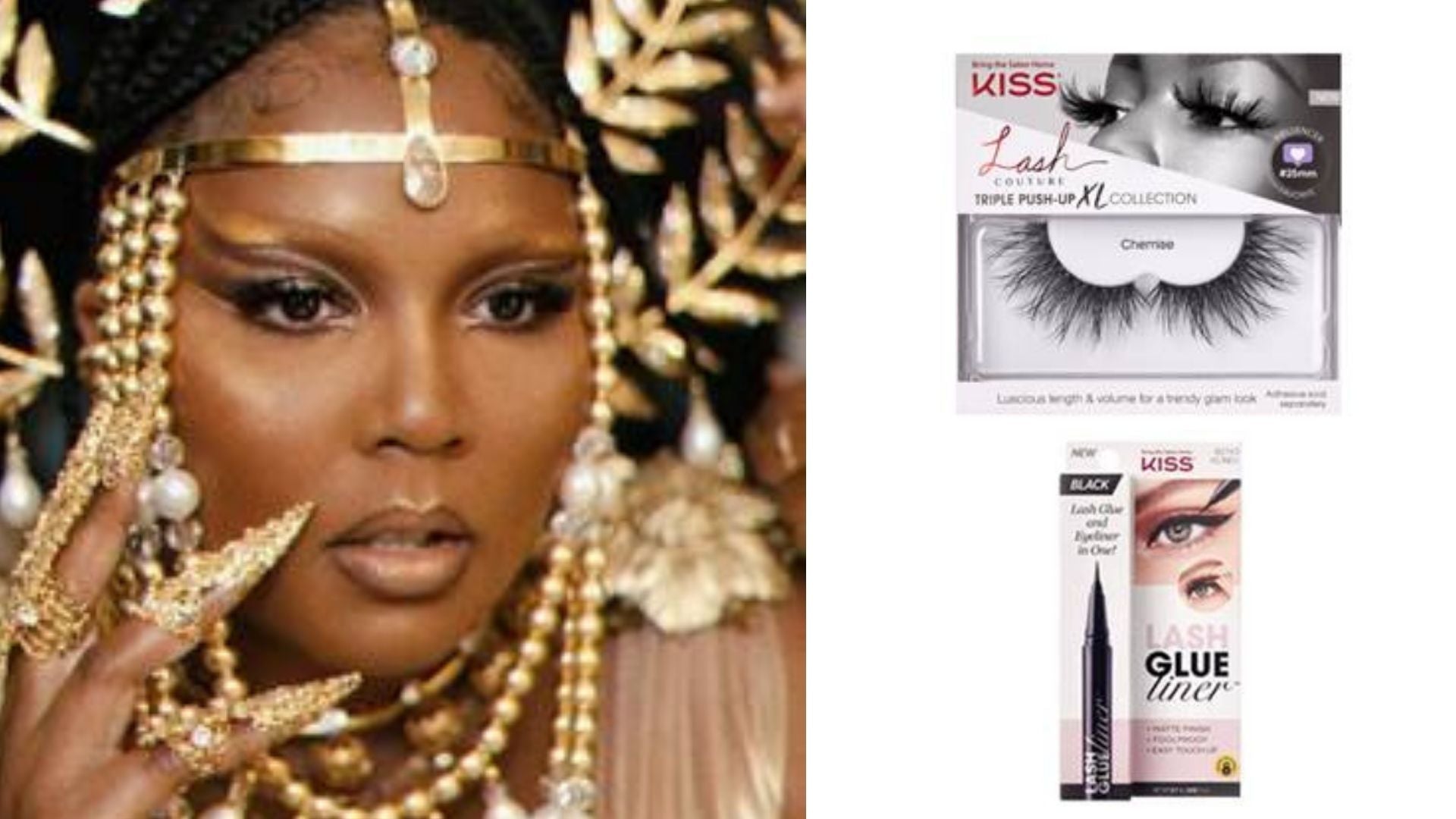 review, photos, makeup, trends, 2021, 2022, lizzo, "rumors" music video, kiss, alexx mayo, lash glueliner, lash couture triple push-up xl collection, chemise, best drugstore lashes, get the look