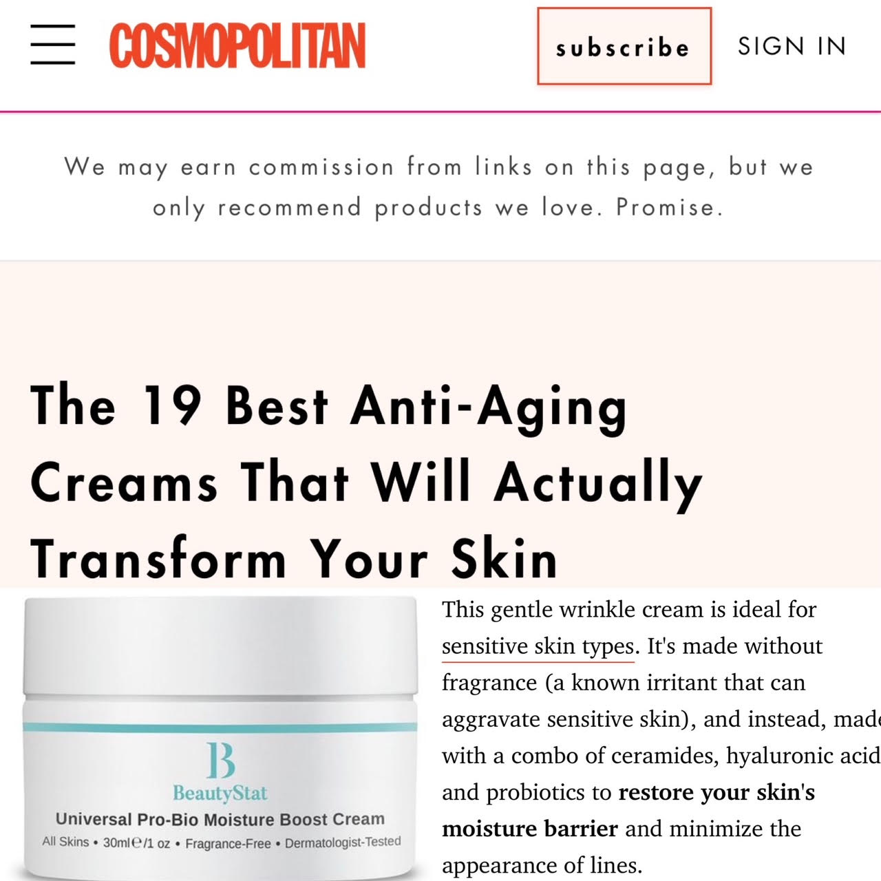 Universal Pro-Bio Moisture Boost Cream Named Best Anti-Aging, Anti-Wrinkle Moisturizer Cream