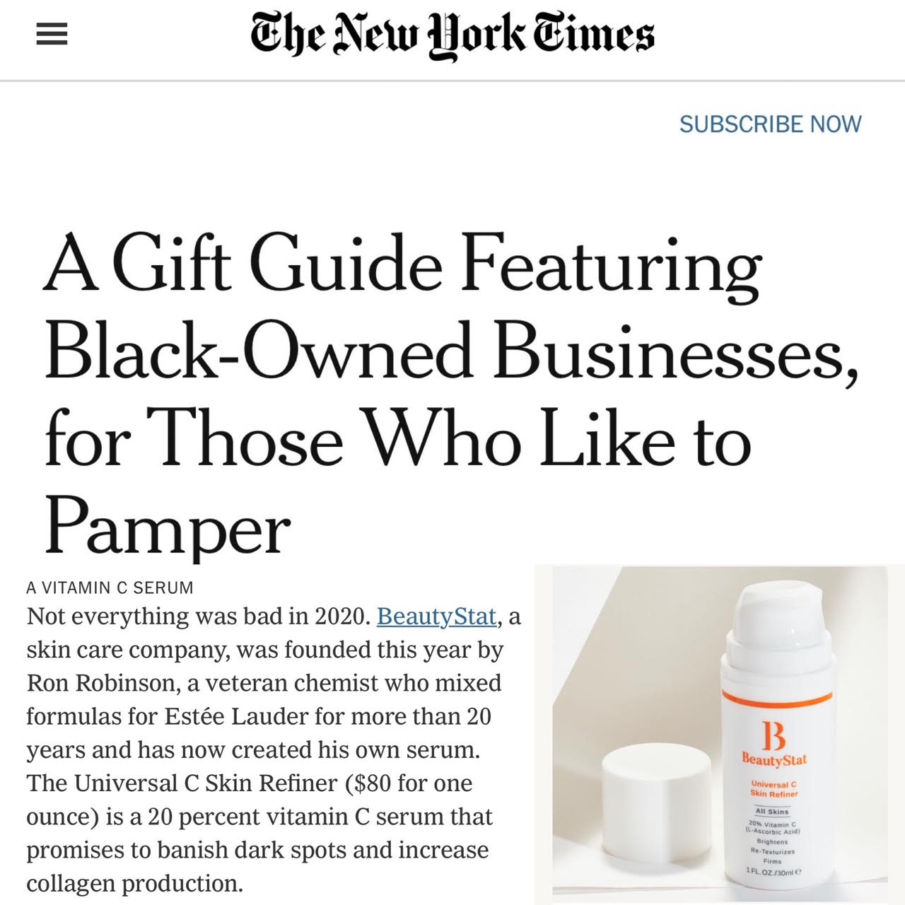 NY Times Names Universal C Skin Refiner As Best Skincare Holiday Gift Idea
